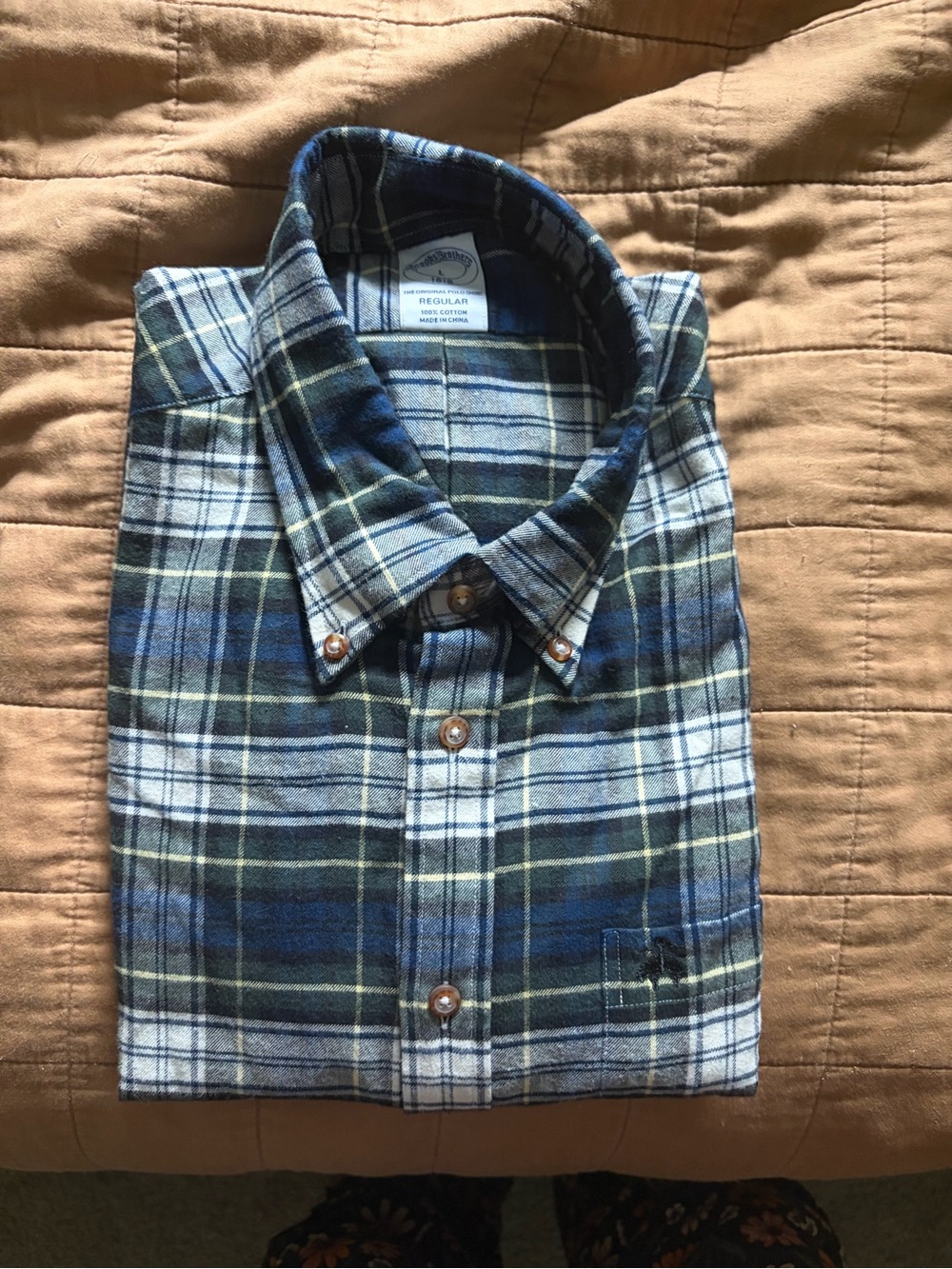Brooks Brothers Men's Flannel Button-Down Shirt Blue Green Plaid Large NWT